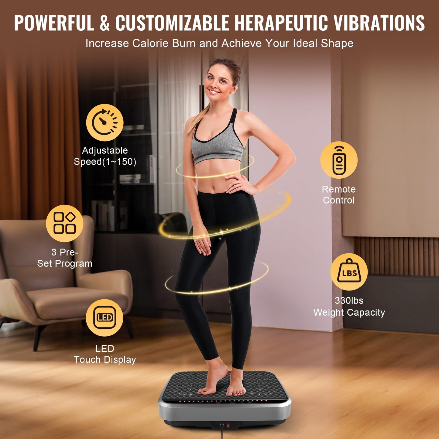 2025 New Vibration Plate Exercise Machine, TAWOM Vibration Plate for Lymphatic Drainage,Whole Body Fitness Platform for Weight Loss,Dynamic Workout Lights,Home Gym Workout for Women & Men - Grey