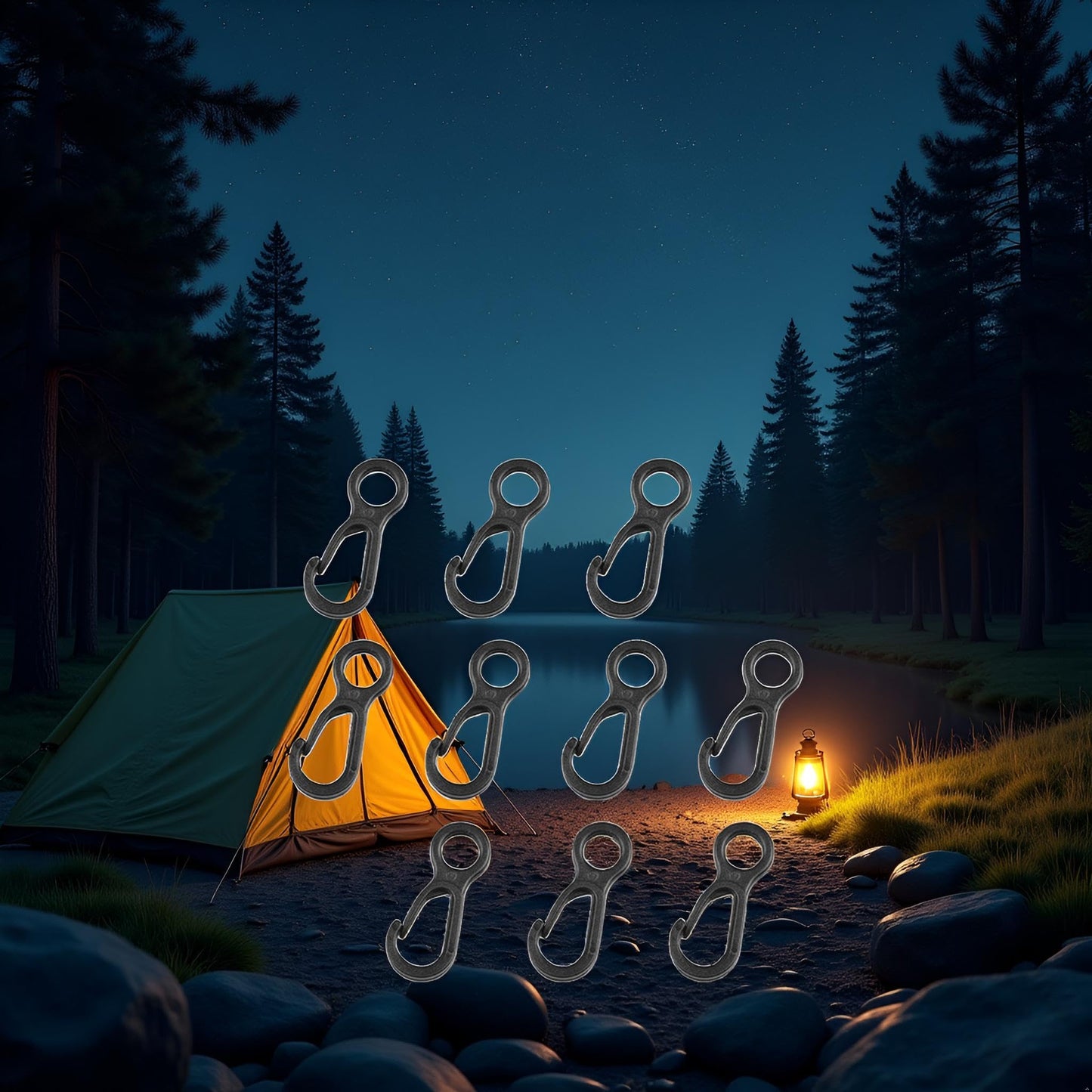 10Pcs Black Plastic Snap Clip Hook Camping Carabiner Buckle Outdoor Tent Accessories Multifunction Snap Hook Camping Equipment Tent Buckle Clips Tent Hooks for Lights Hanging to Canopy Heavy Duty