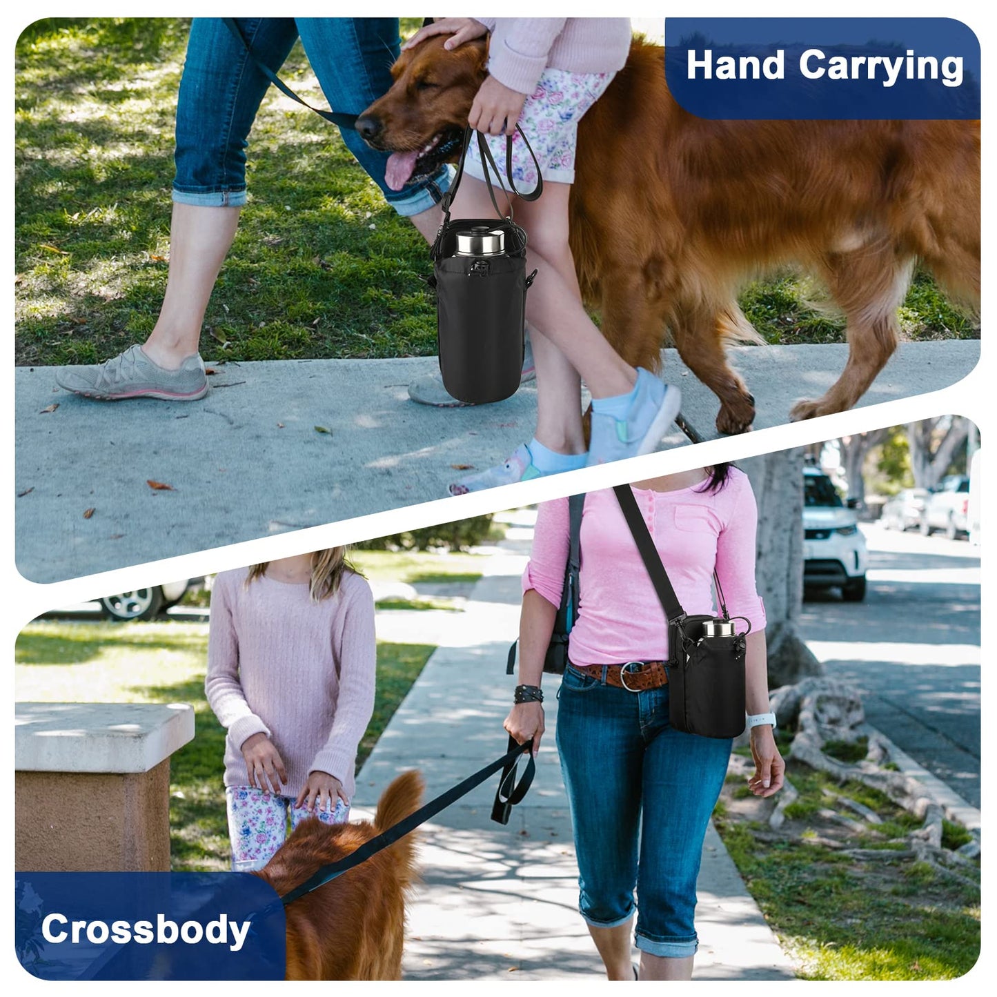 Cosmos Water Bottle Bag Crossbody Bottle Holder Carrier Case Bag Bottle Sling Bag Pouch with Adjustable Shoulder Strap & Pocket, Fits 30 to 48 oz Bottle for Hiking Camping Walking Travel & Fishing