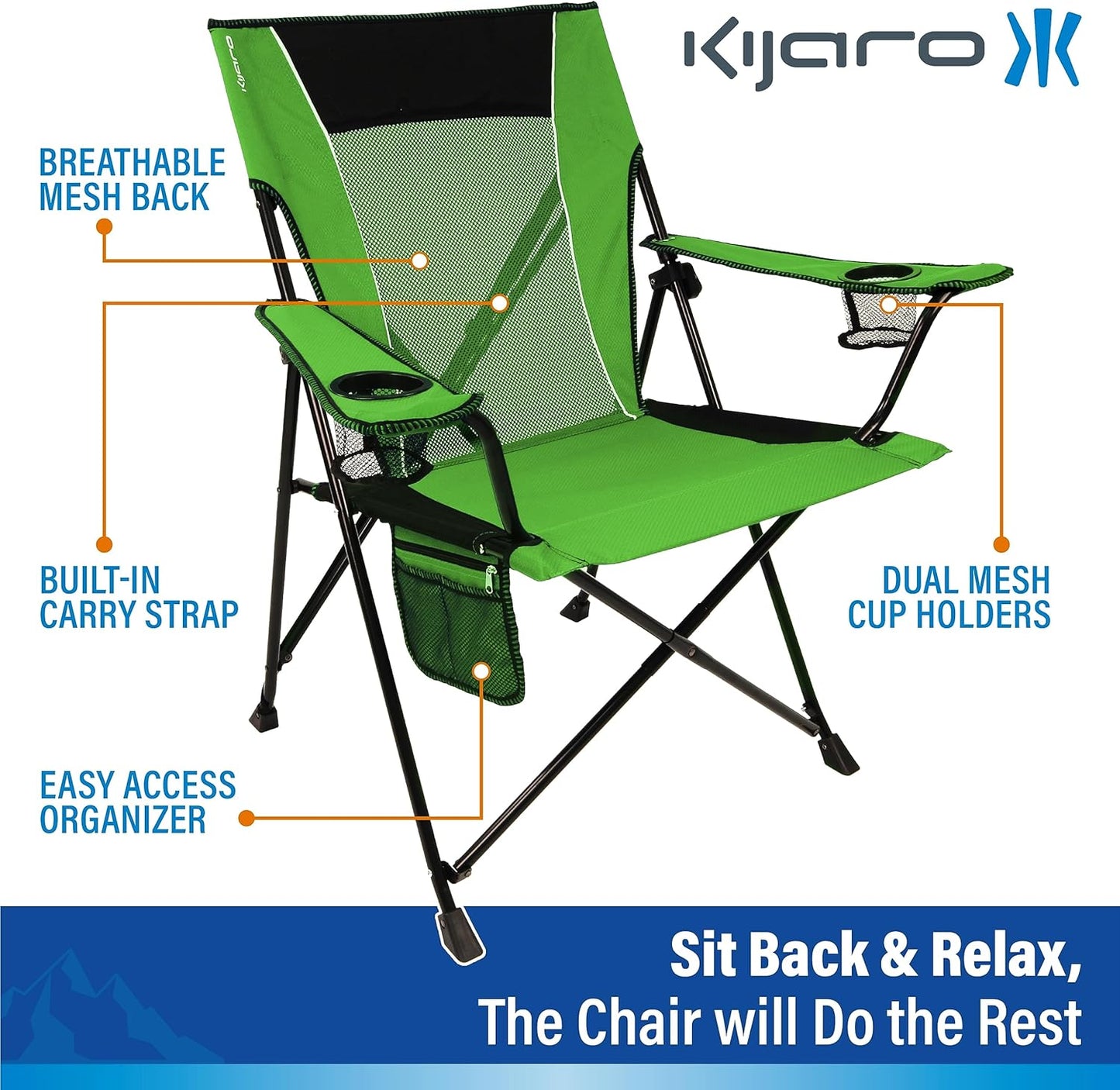 Kijaro Enjoy Versatile Folding Sports, Outdoor Chair & Lawn Chair, Dual Lock Feature, Maldives Blue (Hard Arm)