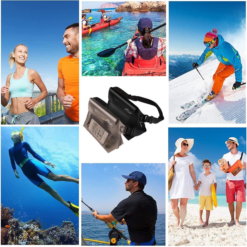 AiRunTech Waterproof Fanny Pack, Beach Cruise Vacation Essentials, Waterproof Pouch Protect Phone Passport Valuables Dry Safety, Paddle Board Kayaking Boating Swimming Accessories-2 Pack(Black + Pink)