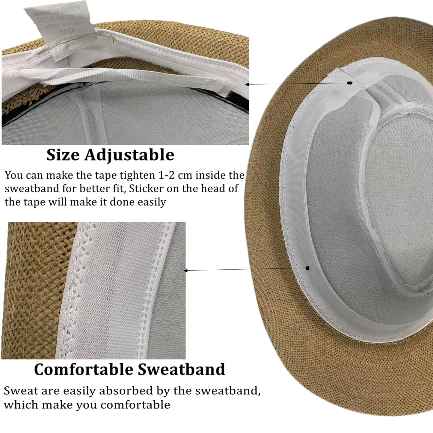 2 Pack Straw Fedora Hats for Men and Women, Short Brim Summer Beach hat, Trilby Panama Sun Hats. (US, Alpha, Medium, Large, Beige/Khaki (Size :M- L))