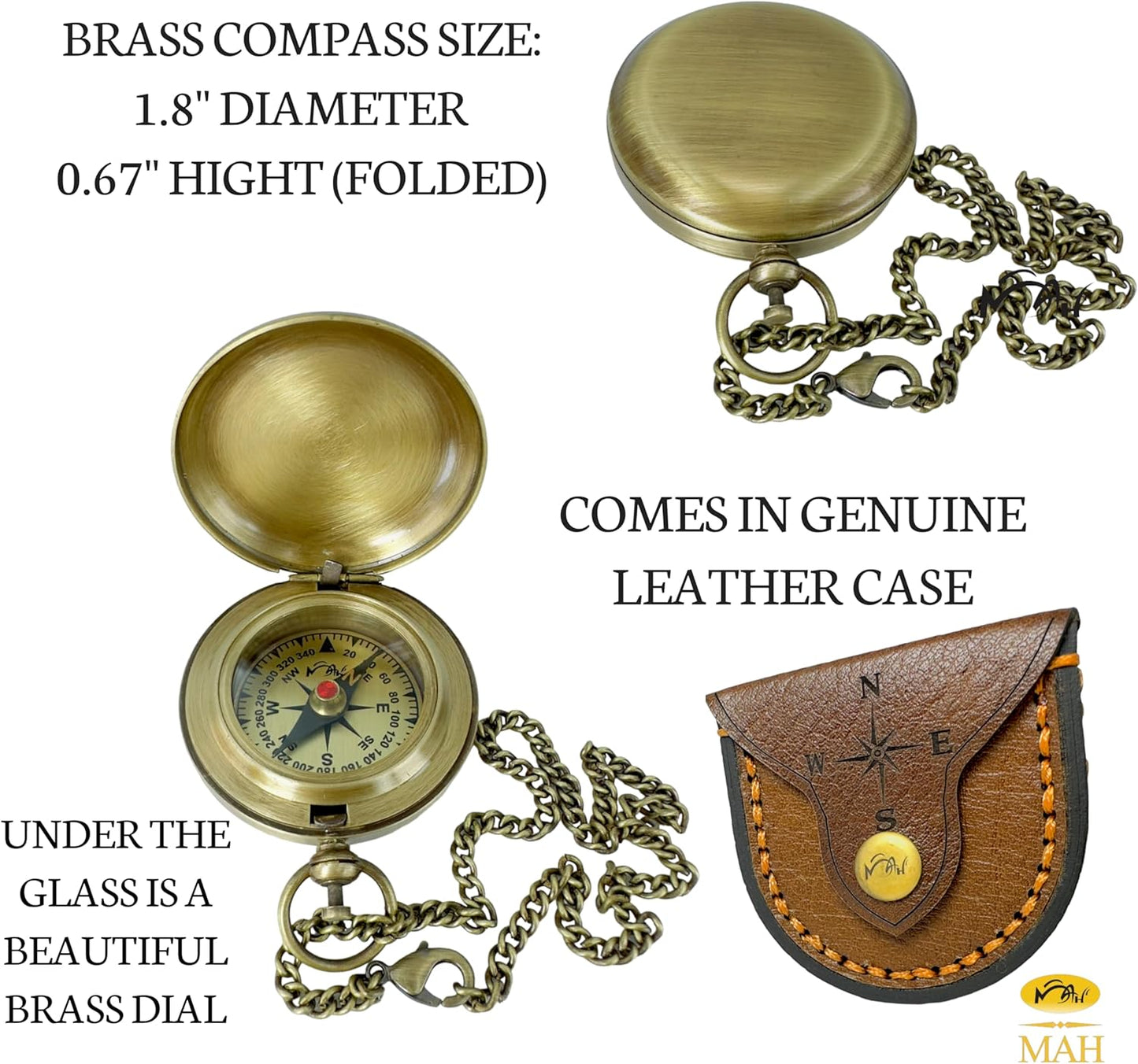 MAH Backpacking Navigation Handmade Brass Personalize Compass for Best Man Get Well Hiking Camping Hunting Trekking Sailing Adventure Travelling Graduation Day Birthday Gifts for Son Back to School