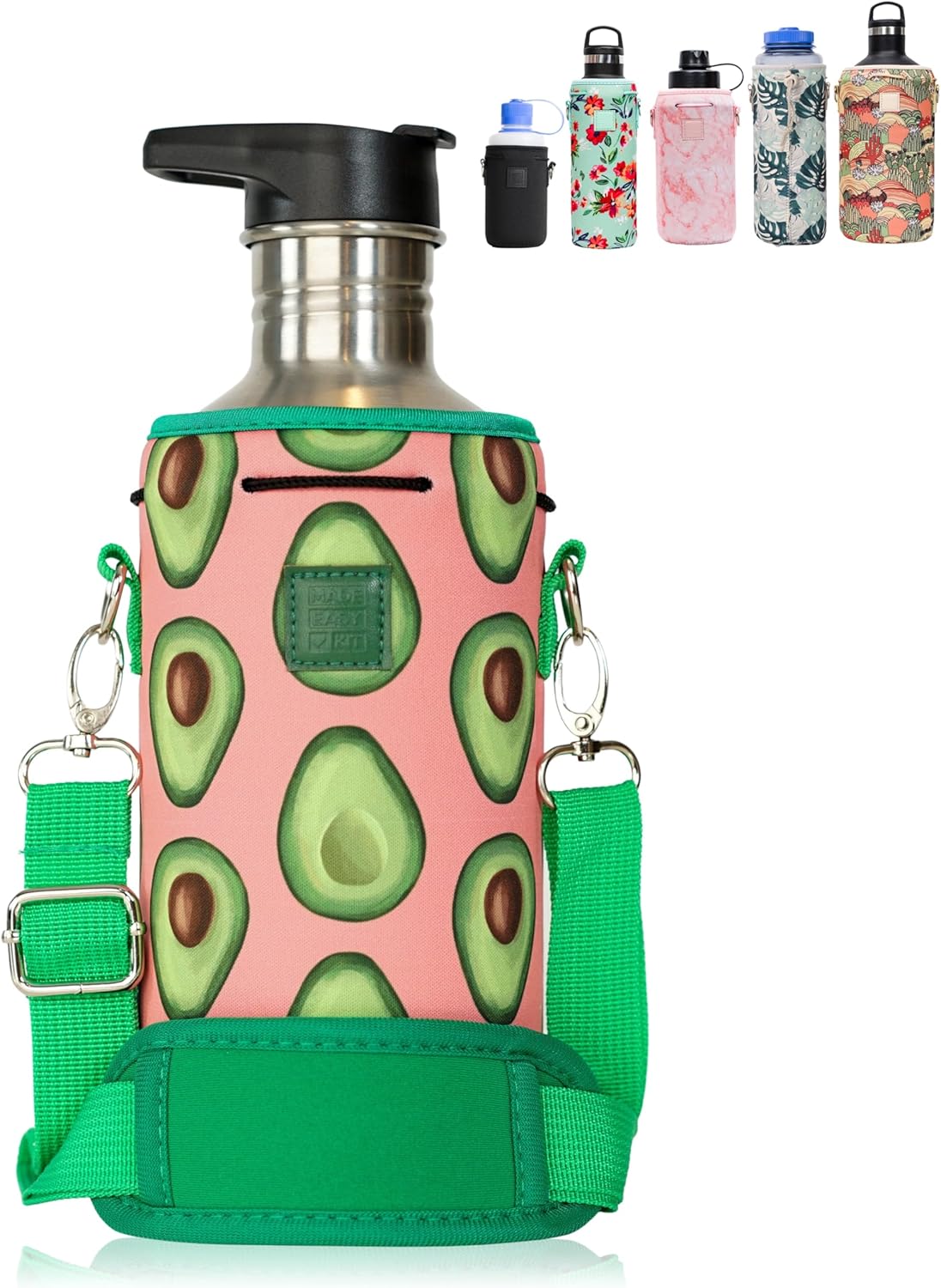 Insulated Neoprene Water Bottle Carrier | Adjustable Sling Pouch | Black, Large