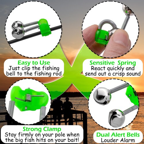 Famgee 46 Pcs Plastic Fishing Bells Clips Night Fishing Rod Fish Bite Bait Alarm Indicator with Dual Alert Bells