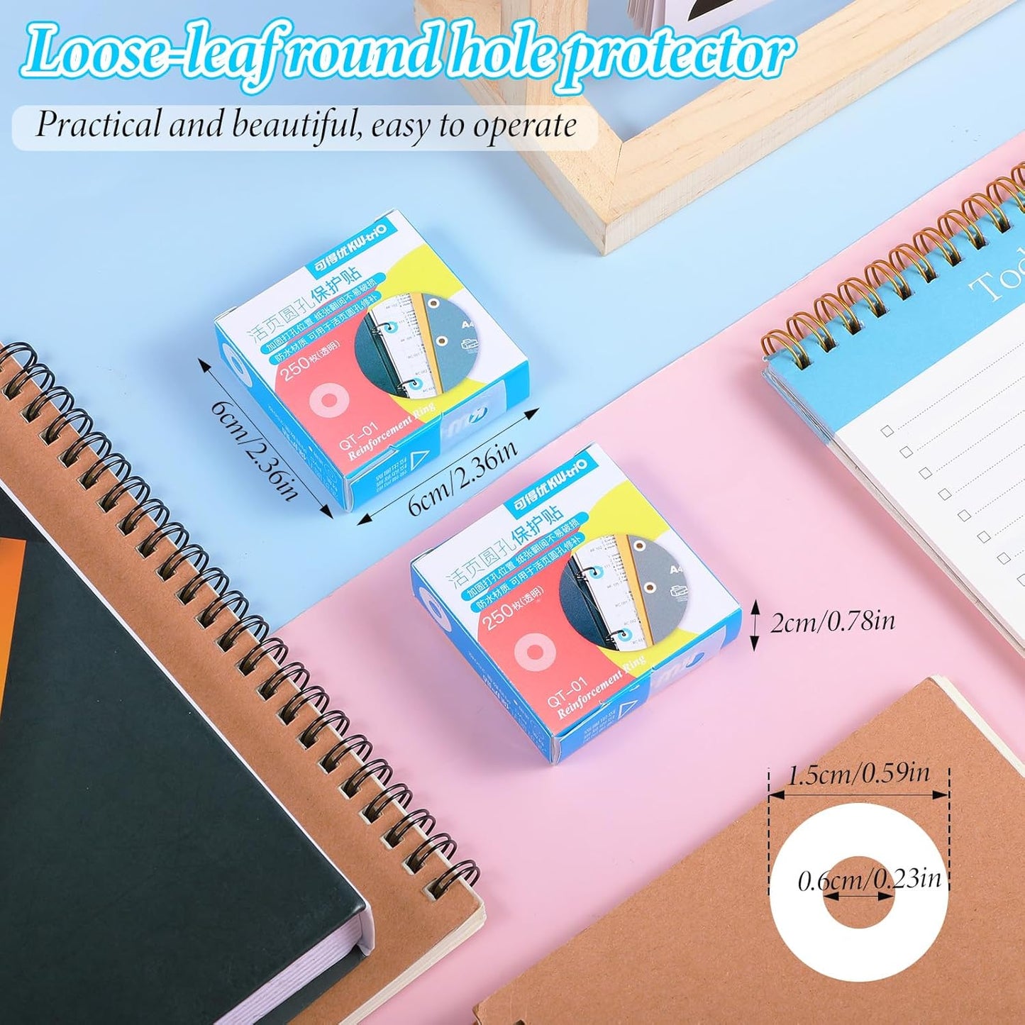 1000 Pack 1/4 Inch Hole Reinforcement Stickers Self-Adhesive Reinforcement Ring Labels, Transparent Hole Protectors Stickers for Hole-Punched Pages, Binder Clip Repairing and Strengthening(4 Boxes)