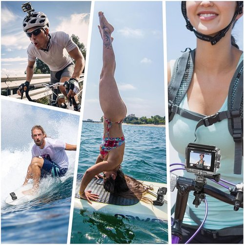 Action Camera 4K 60FPS with Touch Screen 20MP Waterproof Camera Underwater 131FT with EIS for Snorkeling Helmet Bike 170° Wide Angle Remote WiFi 5XZoom