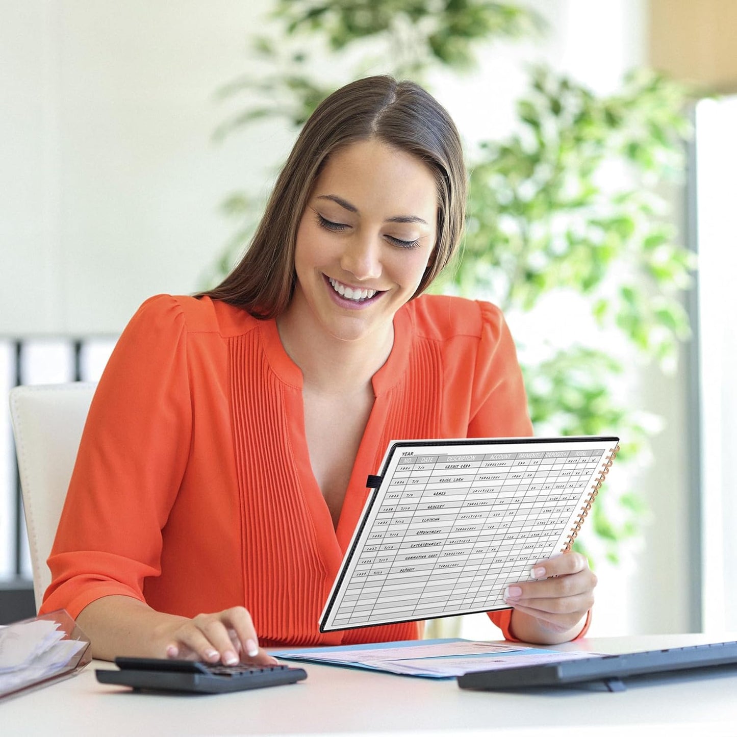 Accounting Ledger Book for Personal & Small Business Bookkeeping, Horizontal Income and Expense Tracker Notebook with Calendar, Hardcover Columnar Log Journal 10.78" x 8", Black