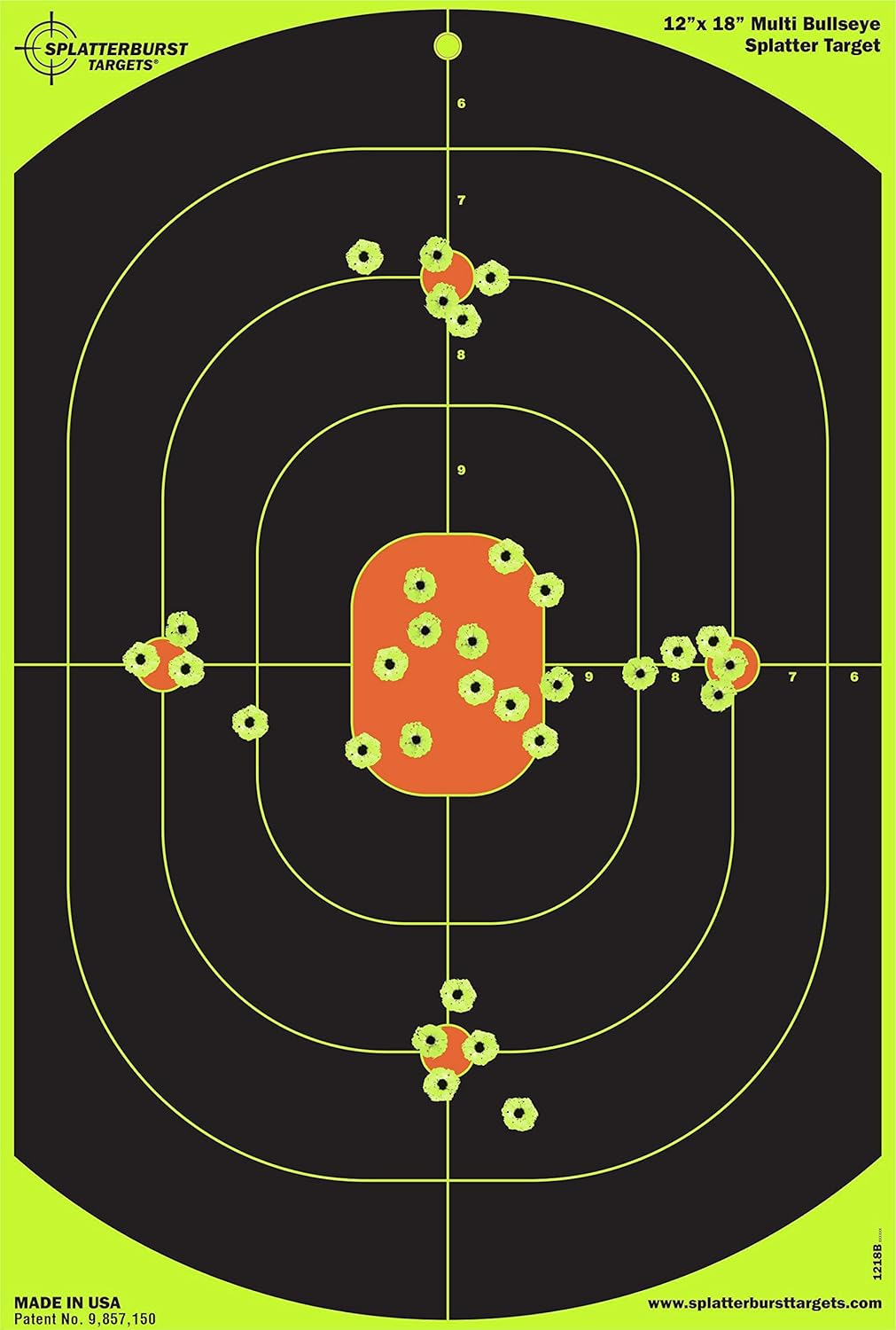 Splatterburst Targets - 12 x 18 inch Bullseye Splatter Target - Easily See Your Shots Burst Bright Fluorescent Yellow Upon Impact - Made in USA