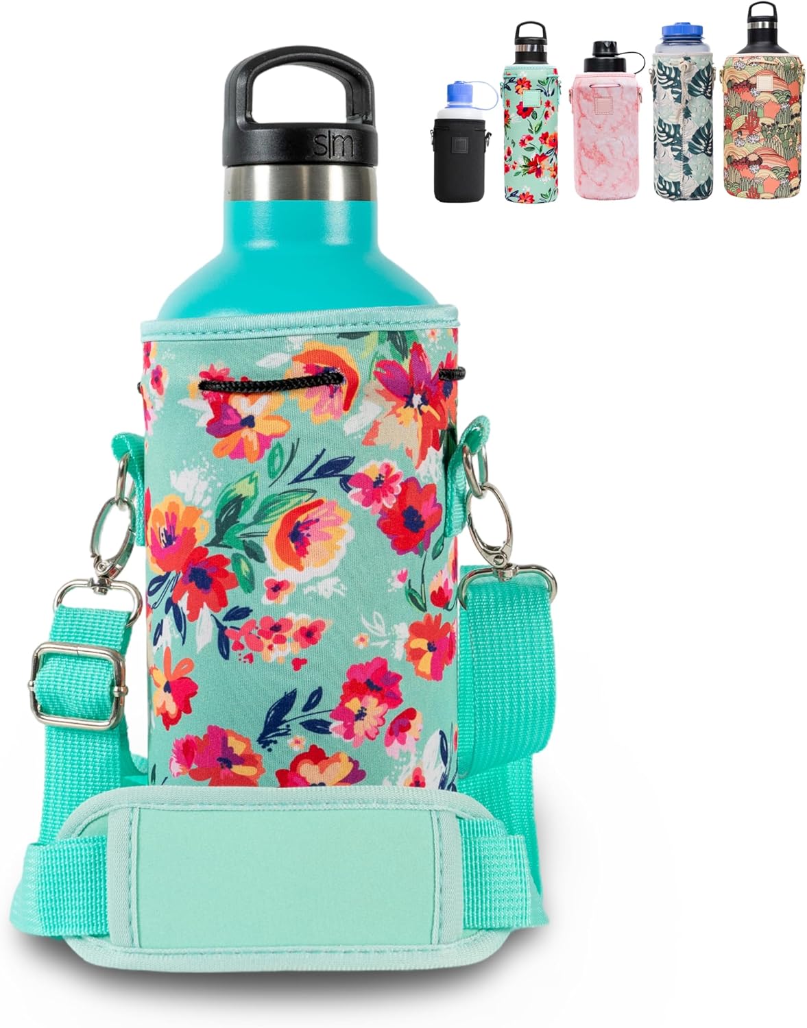 Insulated Neoprene Water Bottle Carrier | Adjustable Sling Pouch | Black, Large