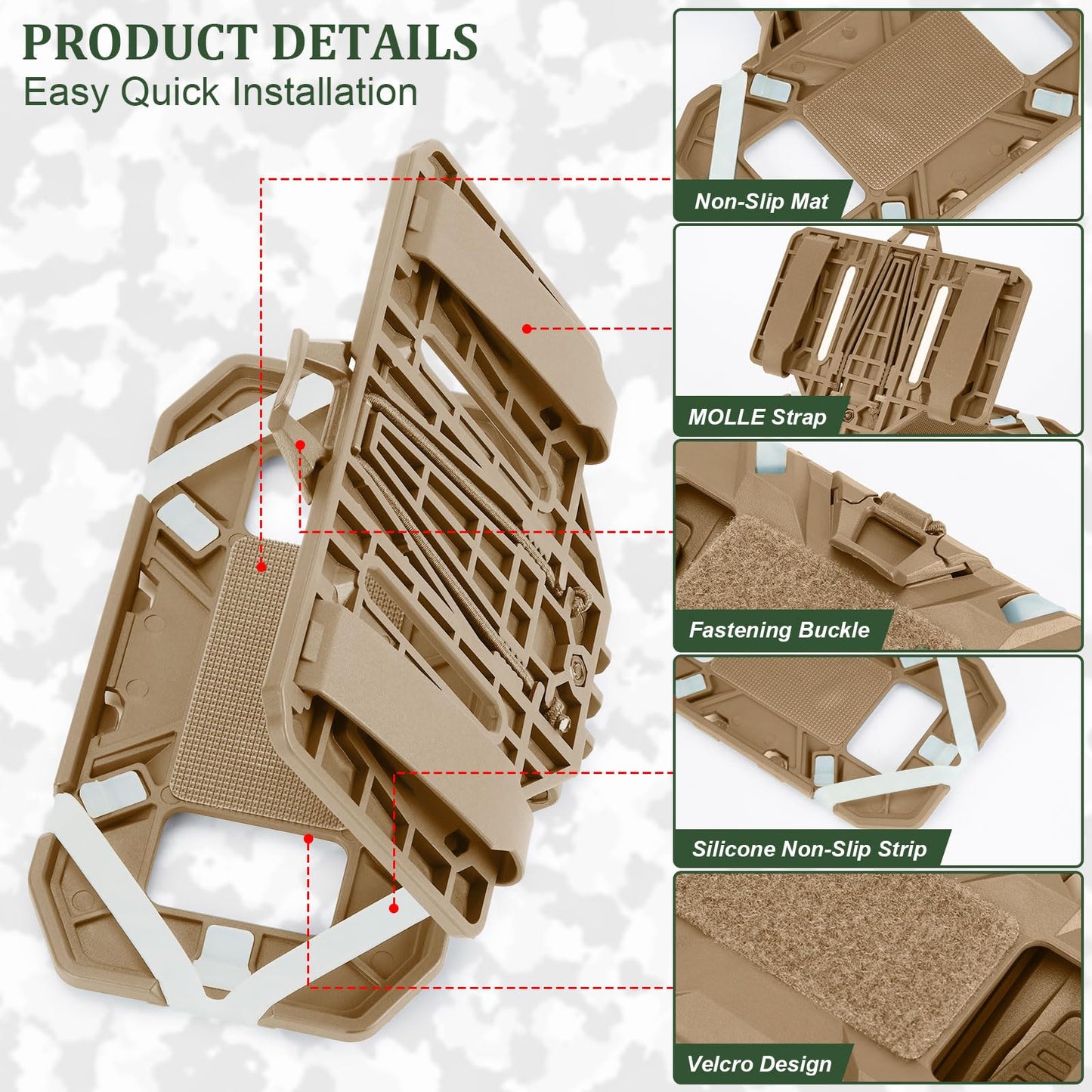 AGPTEK Universal Molle Tactical Phone Holder - Chest Mount for Tactical Vests and Plate Carriers, Phone Mount Fits 4.7"-6.7" Cell Phones, Ideal for Outdoor Paintball, Airsoft, and Hunting(Tan)