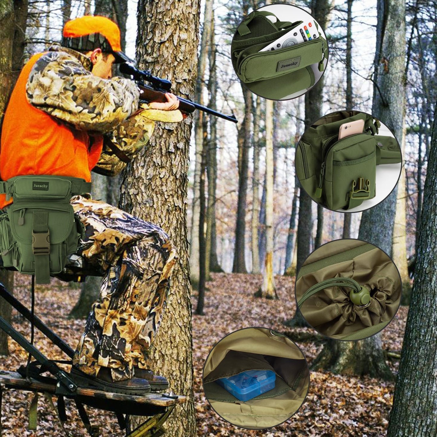 Jueachy Drop Leg Bag for Men Tactical Metal Detecting Thigh Pack with Water Bottle Pouch