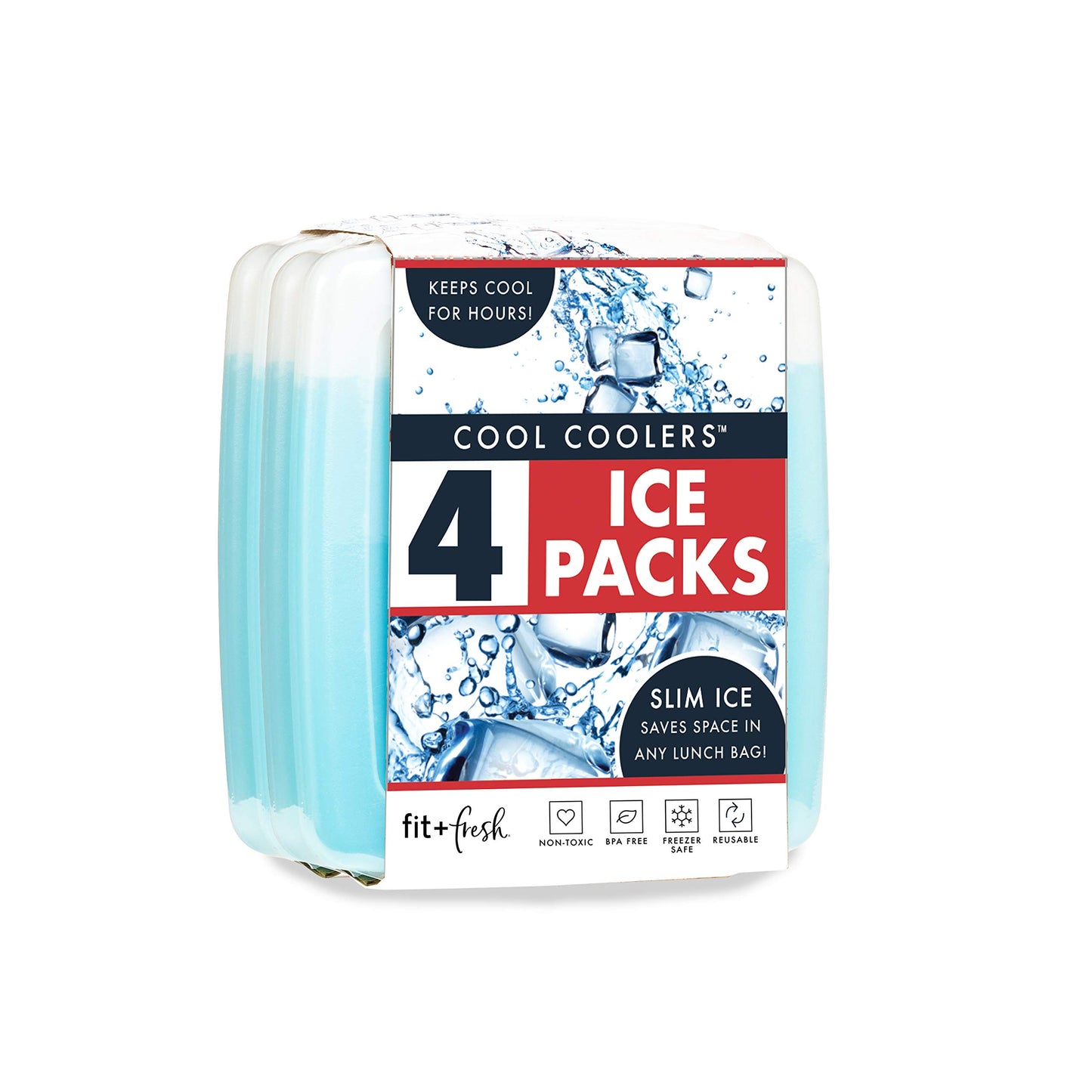 Cool Coolers by Fit & Fresh XL Slim Ice Packs (4 Pack) and Slim Ice Packs (4 Pack), Quick Freeze Space Saving Reusable Ice Packs for Lunch Boxes or Coolers