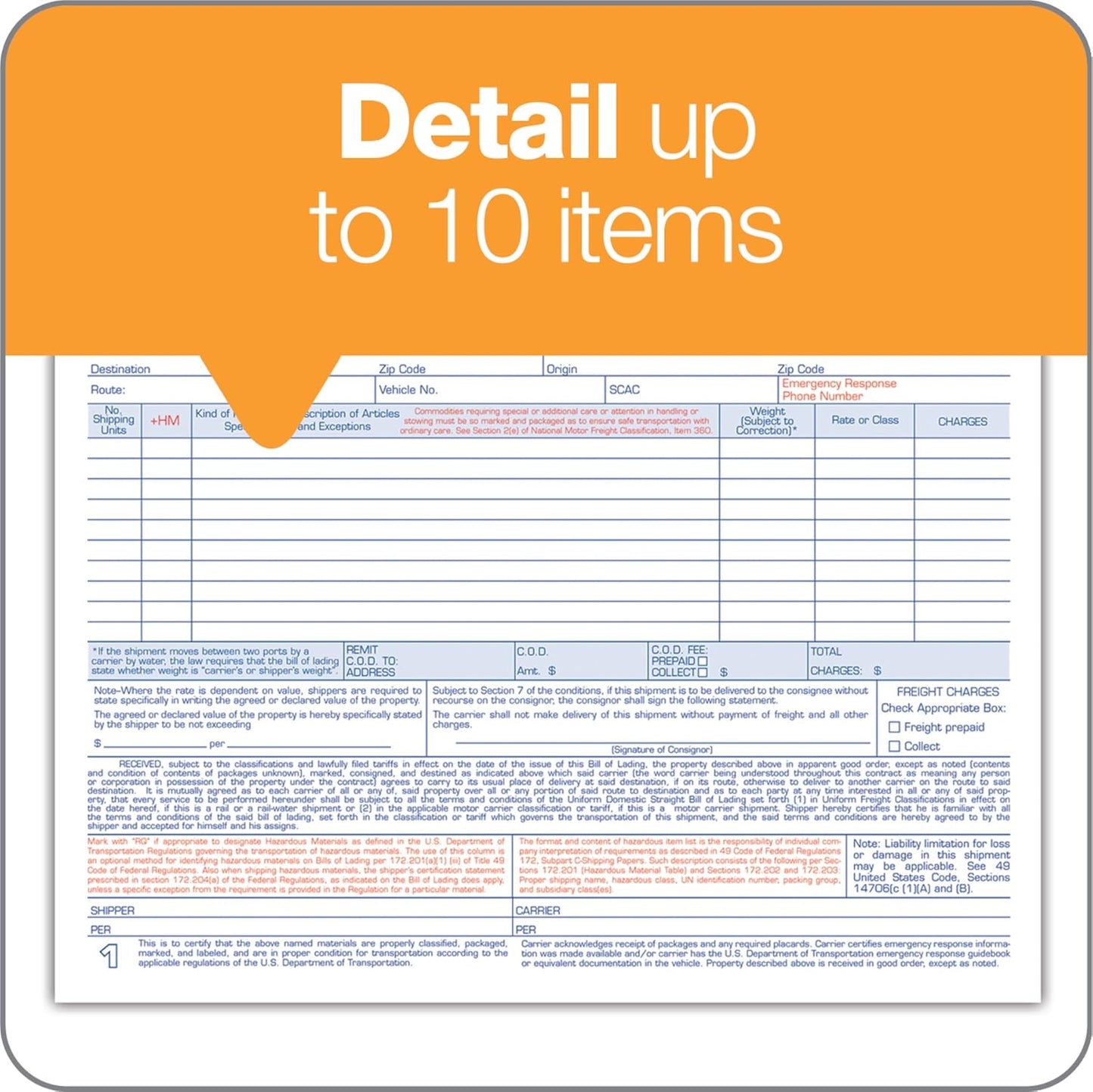 Adams Bill of Lading Short Form, 8-1/2 x 7-7/16 Inches, White, 3-Part, 250-Count (B3876)