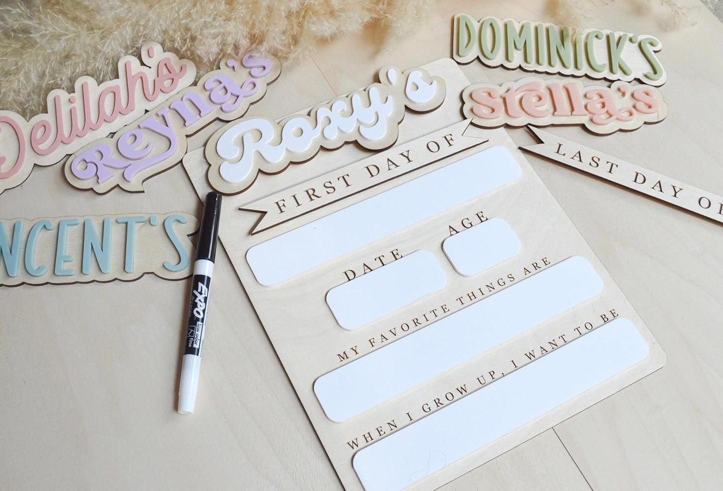 Custom First Day of School Sign - Personalized First and Last Day of School Board, Reusable Wooden Photo Prop with Name, Back to Schools Board with Interchangeable Pieces, Style 01