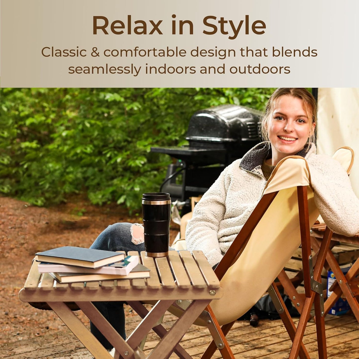 BYER OF MAINE - Pangean Folding Wooden Table, Hardwood Portable Table for Deck, or Camping, Use Indoors or Outdoors - 18" H x 16" W x 16" D