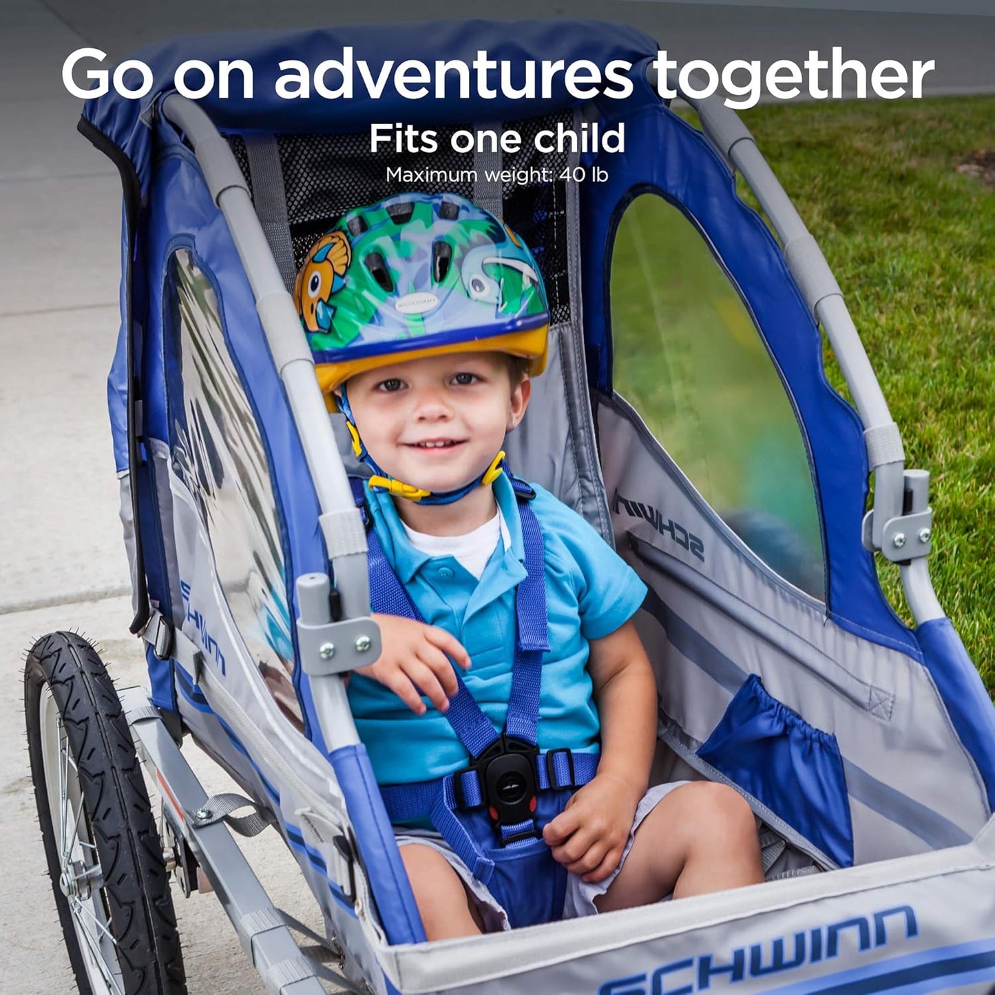 Schwinn Trailblazer Plus, Trailblazer, Joyrider or Echo Kids Bike Trailer, Single or Double Seat, Universal Coupler, Folding Frame, Quick-Release Wheels, Canopy, Schwinn Bike Trailer for Kids