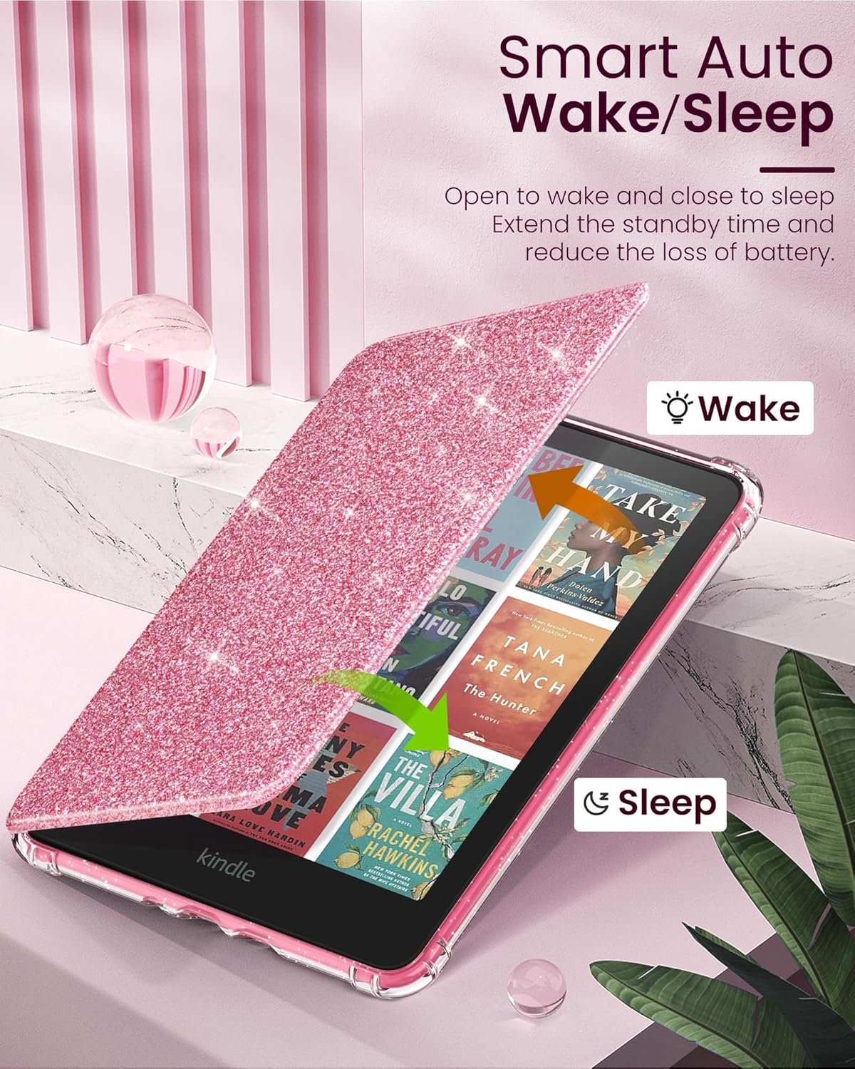 MoKo Case for All-New 7" Kindle Paperwhite 2024 12th Gen&Kindle Colorsoft Signature Edition 2024,Ultra Clear Soft Flexible Glitter TPU Back Cover Light Shell with Auto Wake/Sleep, Glitter Purple