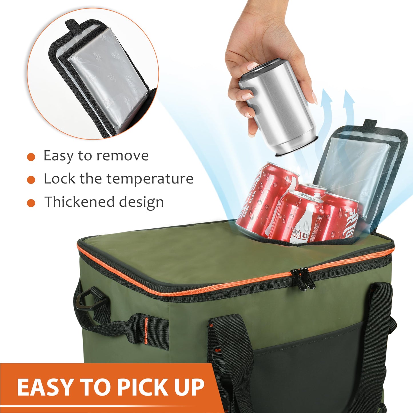 48 Cans Beach Cooler Bags, Large Collapsible Leakproof Soft Camping Coolers, Portable Insulated Beach Cooler Bags with Heavy-Duty Handles for Picnic, Beach, Camping