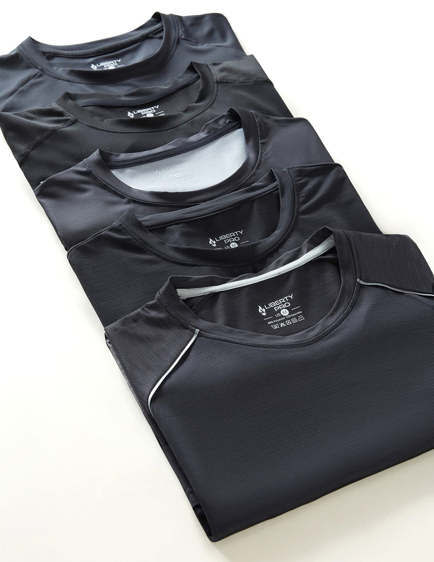 5 Pack Men’s Active Quick Dry Crew Neck T Shirts | Athletic Running Gym Workout Short Sleeve Tee Tops Bulk (Set 5, 3X-Large) Blacks