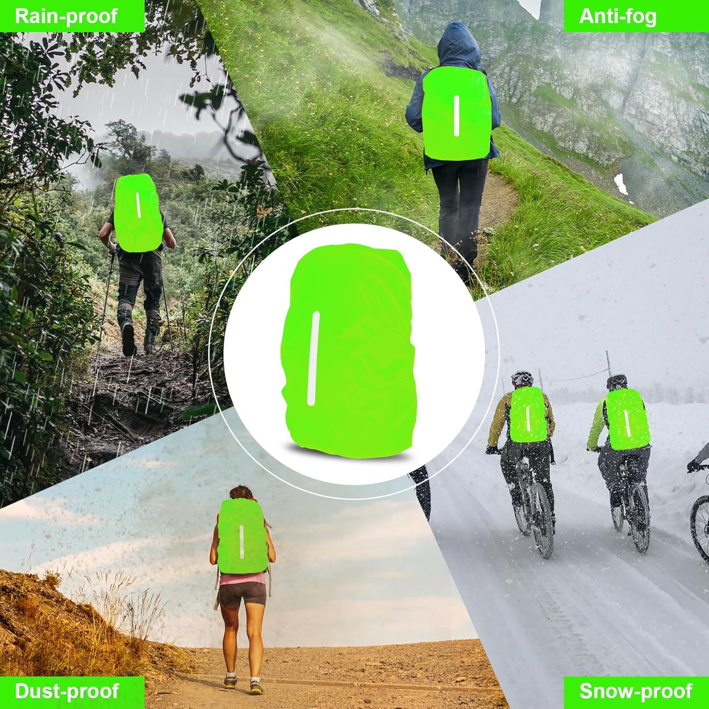 LAMA 2pcs Waterproof Rain Cover for Backpack, Reflective Rainproof Protector for Anti-dust and Anti-Theft M 30L-40L Black