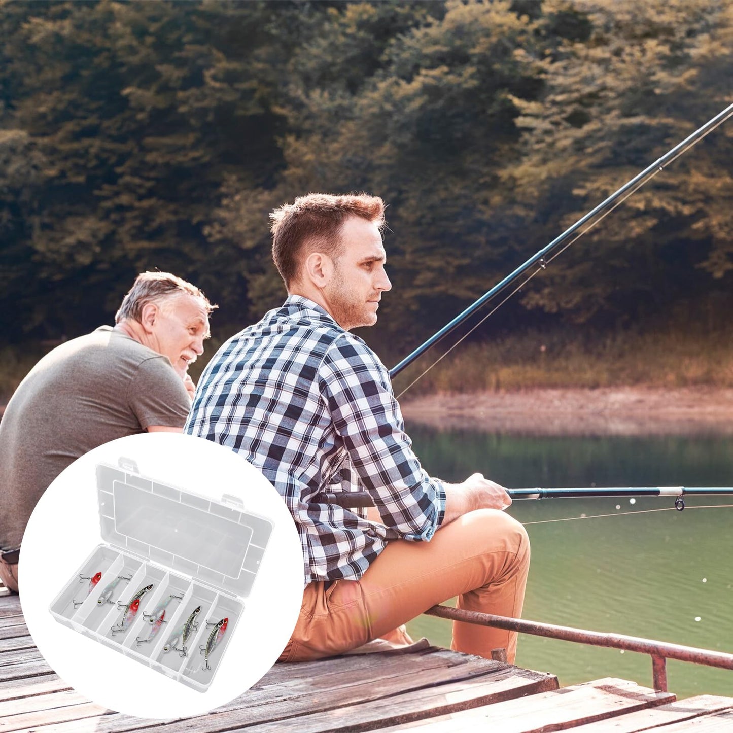 2 Pack Tackle Box Organizer 6 Grids, Clear Plastic Fishing Tackle Box, Compartment Storage Box, Craft Organizer for Lure Bait Hooks Storage Screws Nail Pins(8.18×4.64×1.29inch)
