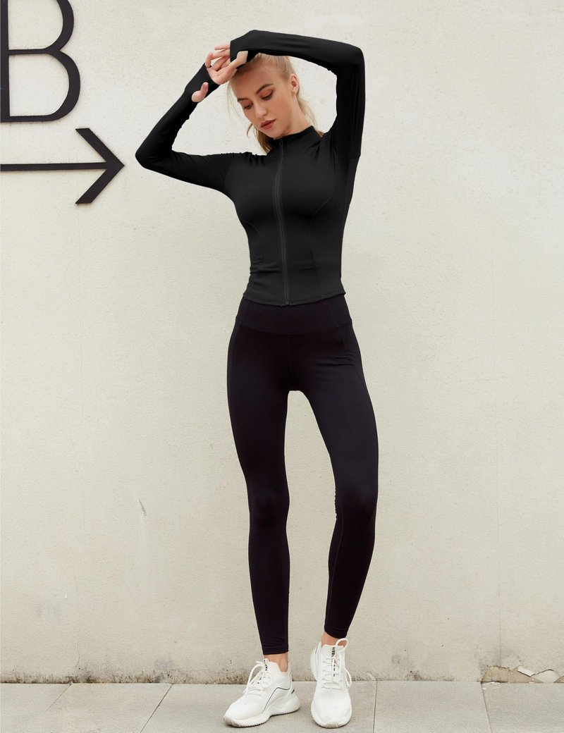 Lviefent Womens Lightweight Full Zip Running Track Jacket Workout Slim Fit Yoga Sportwear with Thumb Holes (Black, X-Large)