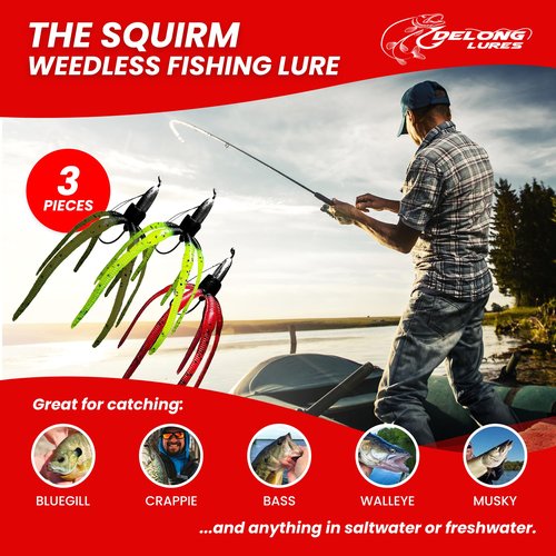 Delong Lures - The Squirm Fishing Lures - Ultimate Bass Fishing Kit, Weighted Jigs for Freshwater and Saltwater, Large Swimbait Lures - Made in USA (Variety 3 Pack)