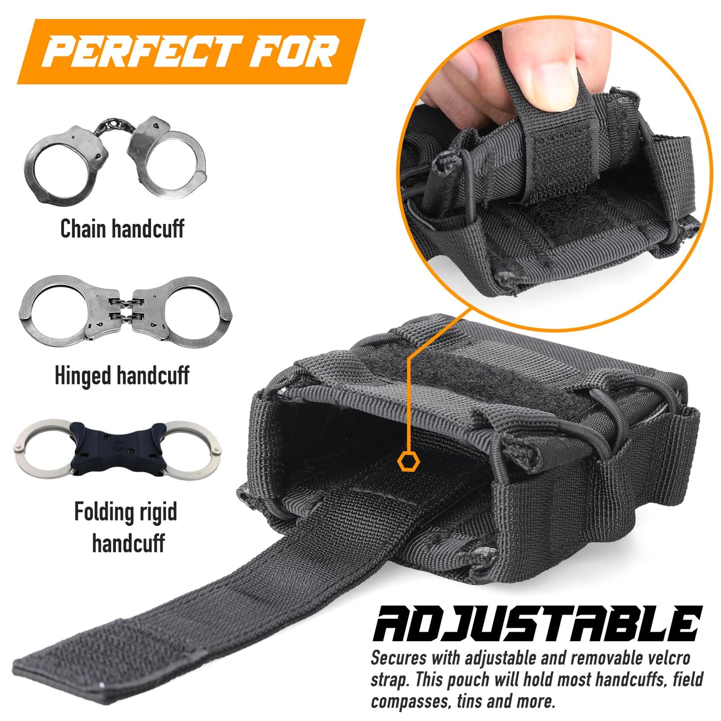 Molle Handcuff Holster, Handcuff Pouch for Duty Belt/Police Vest, Handcuffs Case Fit Asp/Hinged/Chain/Folding Rigid Handcuffs, Quick Release Cuff Holder