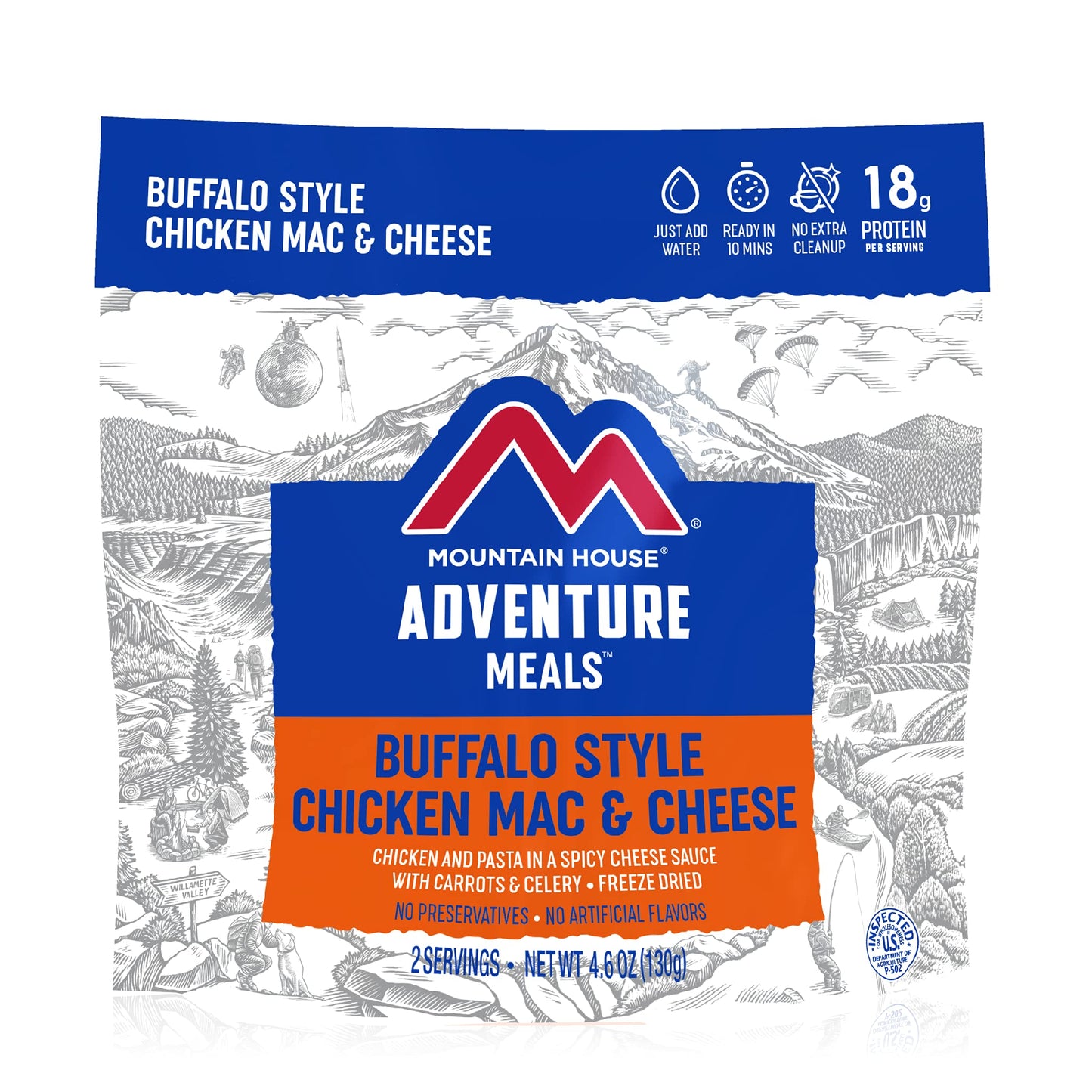 Mountain House Buffalo Chicken Mac & Cheese + Chicken Fajita Bowl Freeze Dried Backpacking Meals (2 Servings Each)