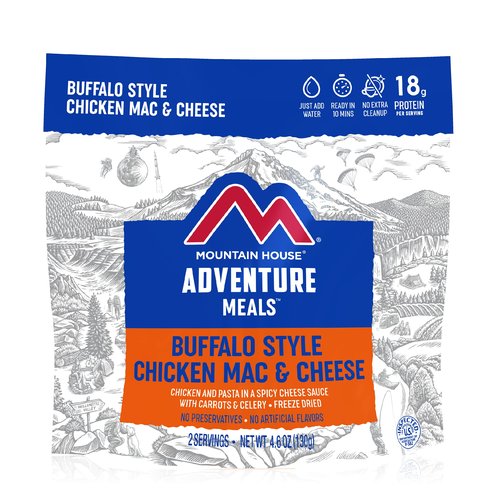 Mountain House Buffalo Style Chicken Mac & Cheese (2 Servings) and Fettuccine Alfredo with Chicken (2 Servings) | Freeze Dried Backpacking & Camping Food