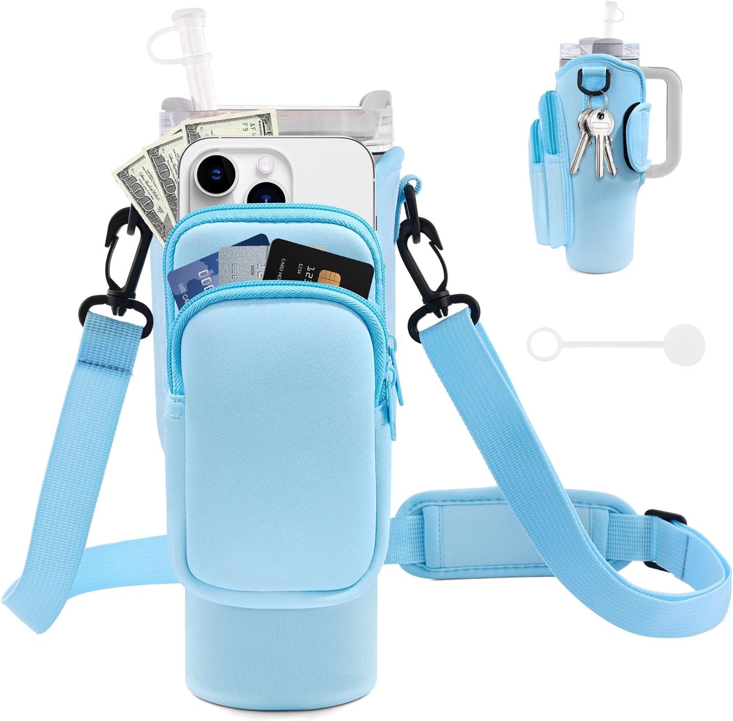 Water Bottle Carrier Bag for Stanley Cup 40/30 Oz | Adjustable Strap & Phone Pocket