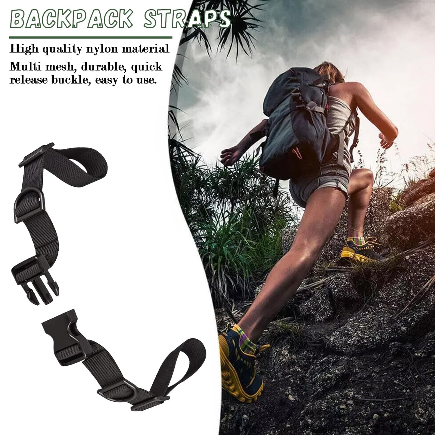 2 Pack Backpack Chest Straps,with 2 Quick Release Buckle,4 Slide Clips 10 Zipper pulls-Black US223