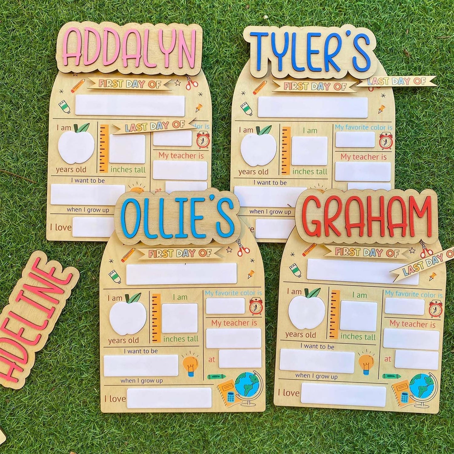 Custom First Day of School Sign - Personalized First and Last Day of School Board, Reusable Wooden Photo Prop with Name, Back to Schools Board with Interchangeable Pieces, Style 01