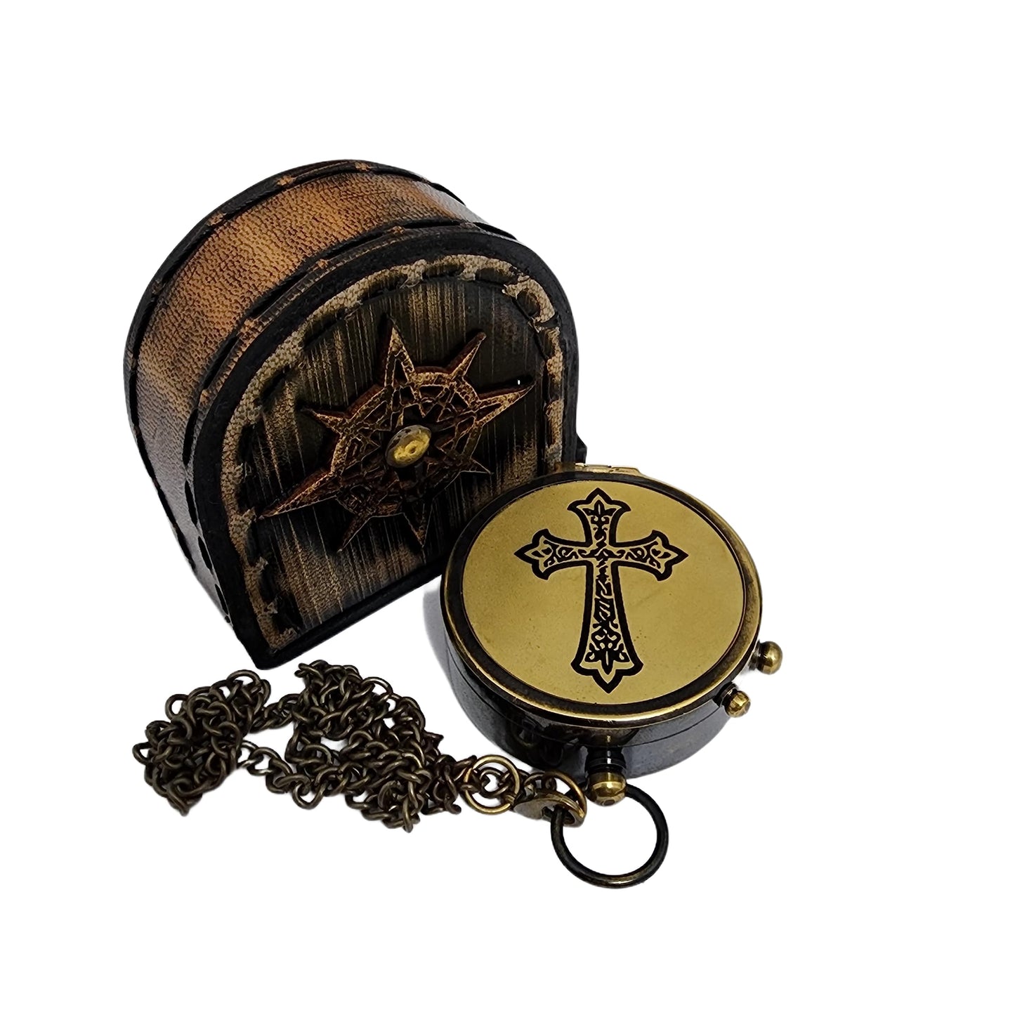 ANTIQUANA Trust in The Lord Engraved Compass with Authentic Leather Case Brass Compass Directional Compass, Baptism Gifts for Boys & Girls, First Communion (May Your Faith withLeather case)