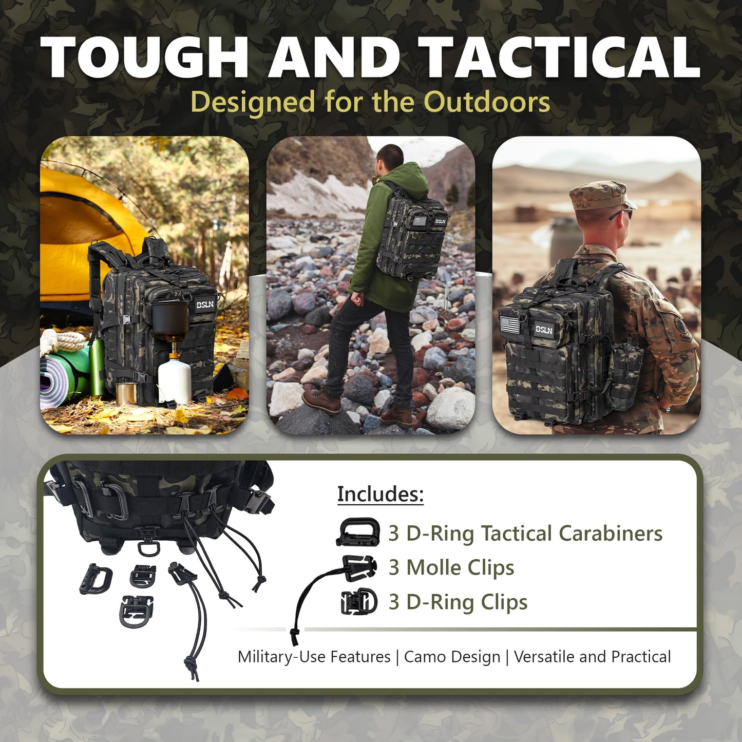 Large 45L Tactical Backpack for Men, Military Backpacks for Women, Bug out Bag Army 3 Days Assault Pack Rucksack with Molle System