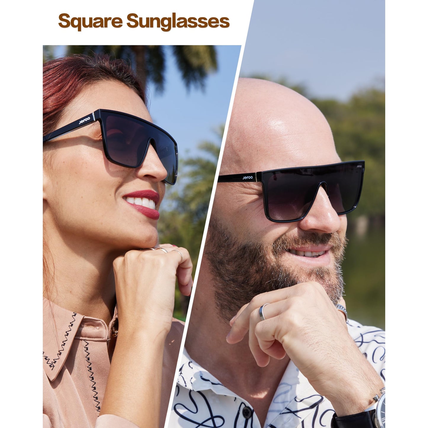Jefoo Polarized Square Sunglasses for Women Men Oversized Fashion Siamese Lens Style Flat Top Shield Shades UV Protection