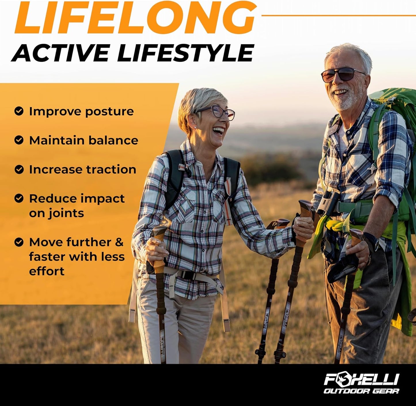 Foxelli Carbon Fiber Trekking Poles – Lightweight Collapsible Hiking Poles with Cork Grips, Lever Locks & All Terrain Accessories