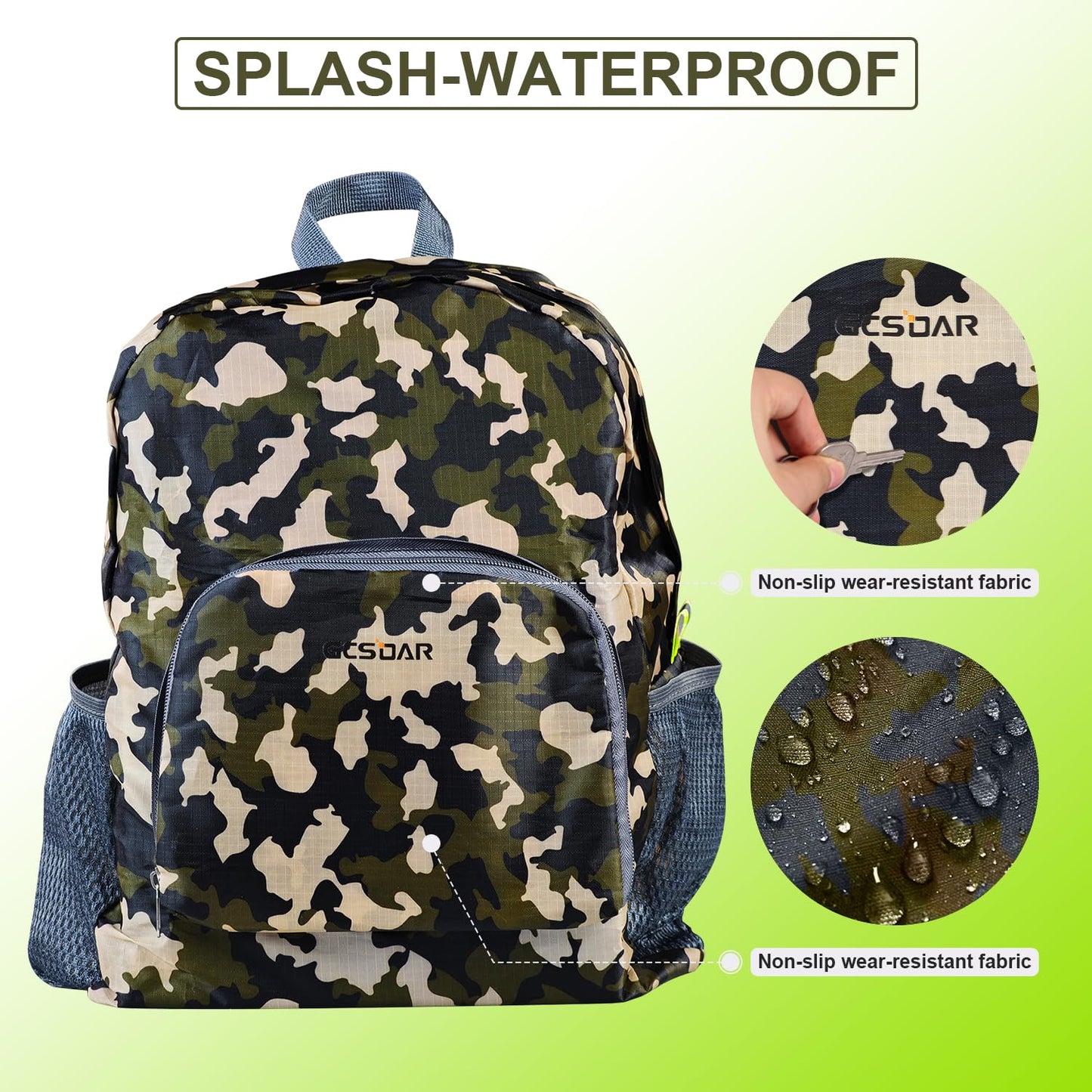 GCSOAR Hiking Backpack 4 packs, Backpack for Women and Men Outdoor Backpacks, Foldable, Camou, Green, Black, Grey, 20l/0.26lb