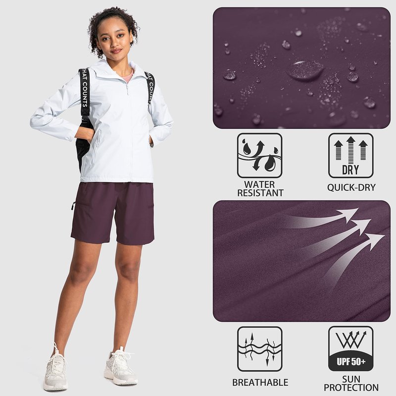 SANTINY Women's 5''/ 7''/9'' Hiking Cargo Shorts Quick Dry Lightweight Summer Shorts for Women Athletic Golf Zipper Pockets(Purple_XL)