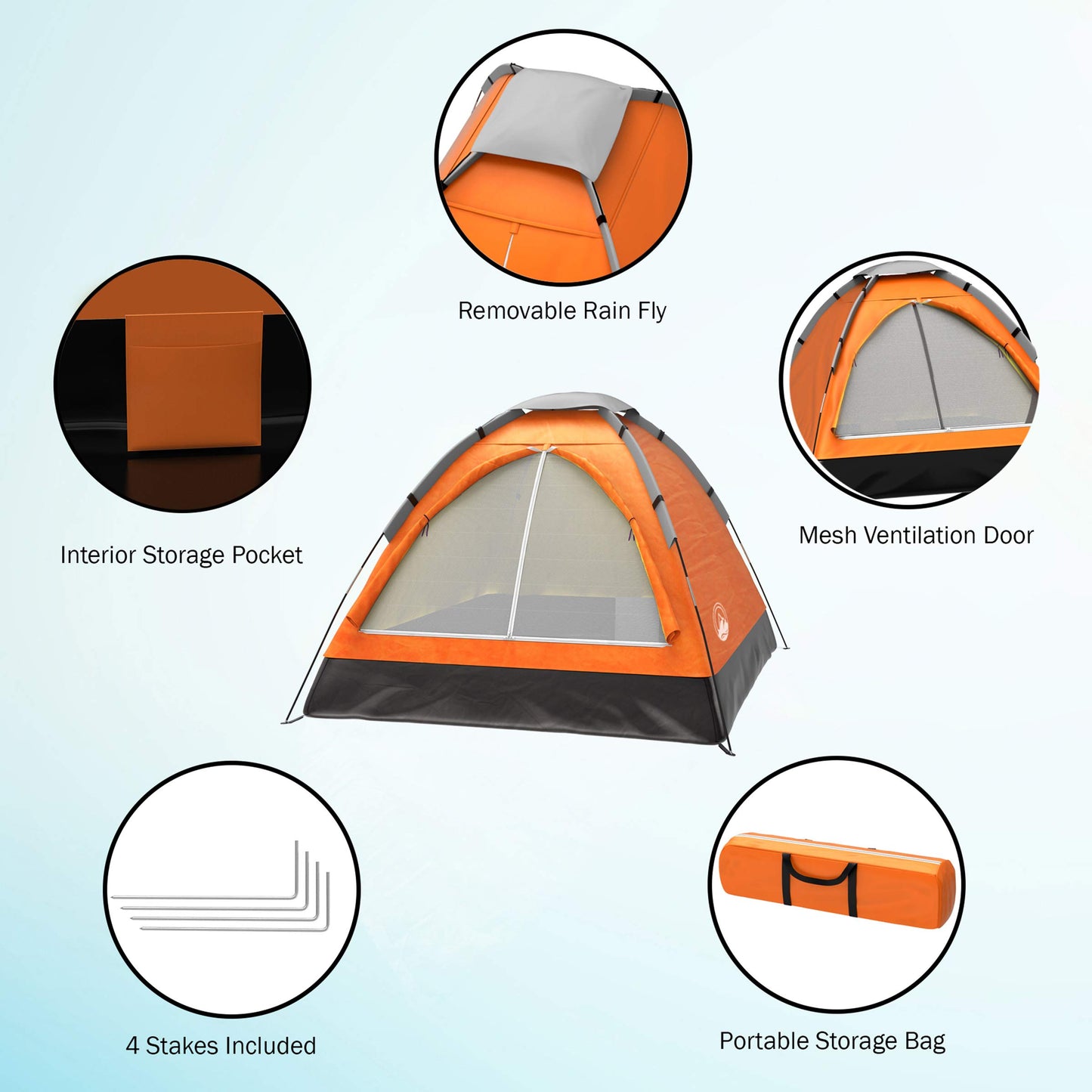 2-Person Tents Bundle - Pink Dome & Orange Compact Camping Tents with Rain Flys and Carry Bags by Wakeman Outdoors