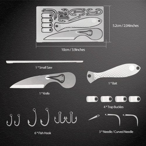 Hukado 9PCS Survival Card Multitool Camping Kit with Fishing Line Gear, Multipurpose Credit Card Wallet Portable Survival Tool with Felt Bag for Outdoor Fishing Hiking Hunting