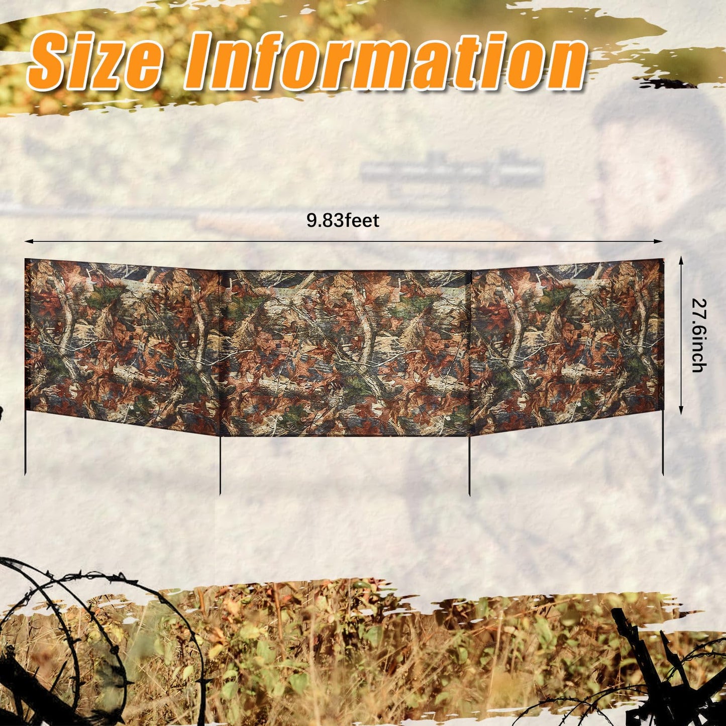 SmoothNovelty 2 Pcs Hunting Blinds Ground Portable Ground Blinds for Deer Hunting Camouflage 118 Inches x 27.6 Inches 3 Panel with 4 Stakes Easy Set up for Duck Turkey Spring Outdoor Shooting