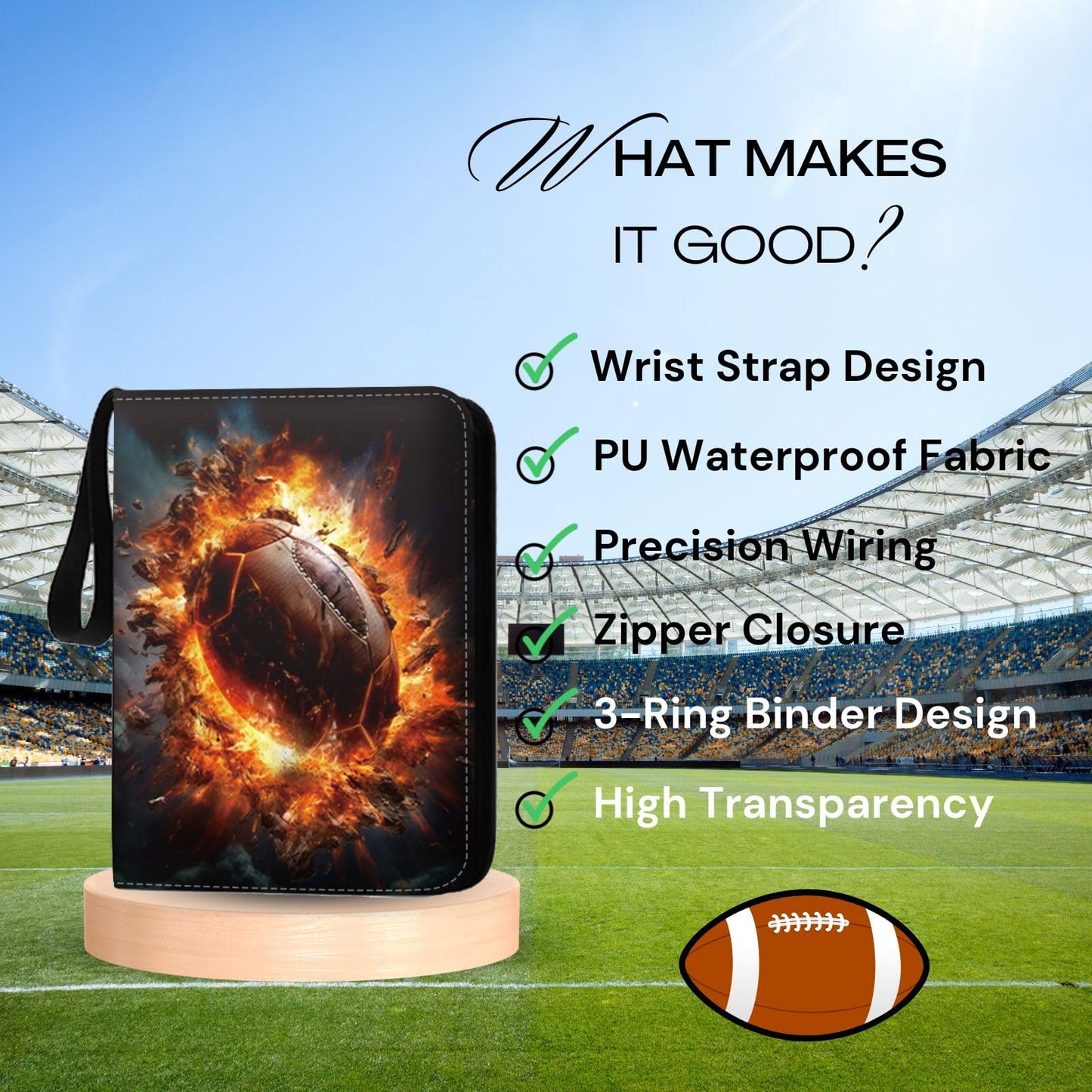 2025 Football Card Binder Trading Card Binder Holder 900 Pockets, Fits 900 Cards with 50 Removable Pages, Football Card Gifts Collector Album with Zipper Storage Display Case