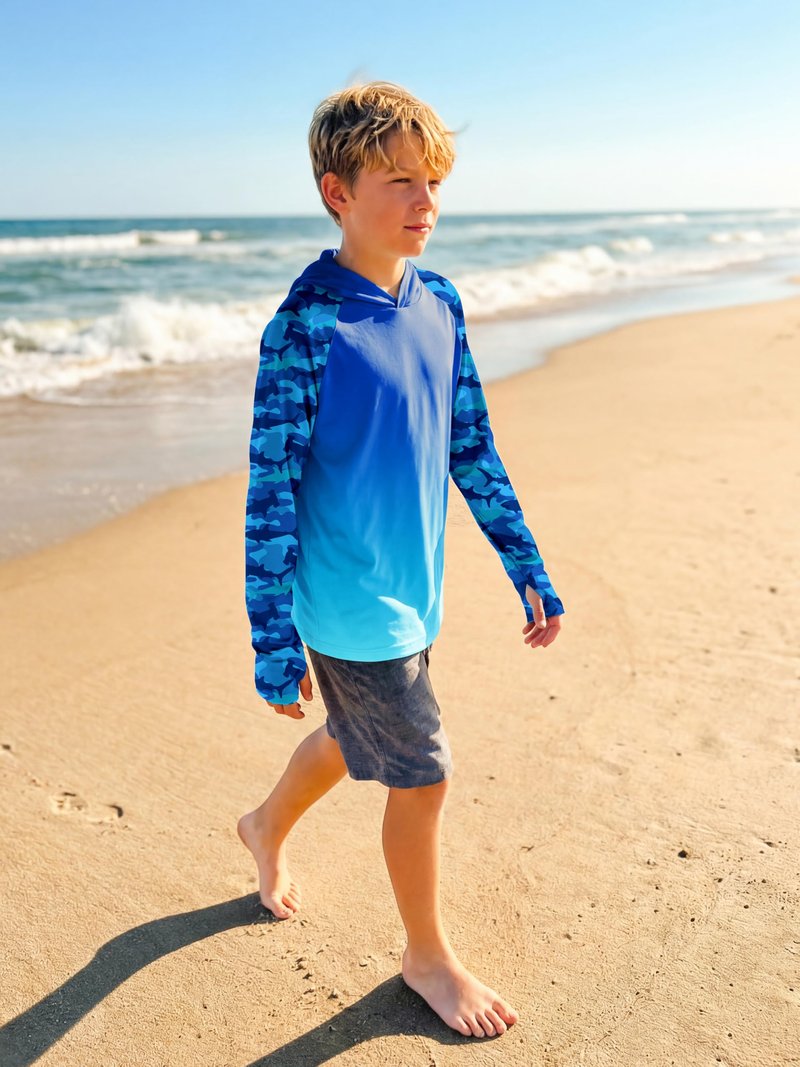 Cooraby 2 Packs Boys Rash Guard Hooded Shirt UPF 50+ Long Sleeve Kids Swim Fishing Shirts with Thumb Hole
