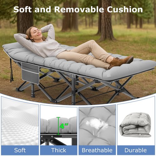 Suteck Camping Cot, 32In XXL Folding Camping Cot Heavy Duty Sleeping Bed for Adults 1200D Double Layer Oxford Cots for Camping W/Pilllow Mattress Carry Bag for Home Office Nap Beach Travel, 500LBS