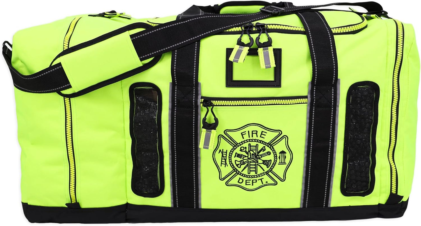 Lightning X Products Newly Redesigned Firefighter Fireman Quad-Vent Turnout Gear Bag with Helmet Compartment, Mesh Vents & Maltese Cross for First Responder (Red)