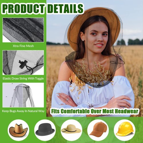 HESTYA 4 Pack Mosquito Head Net Face Mesh Protecting Net for Outdoor Hiking Camping Climbing Mosquito Fly Insects Preventing(Stylish Colors)