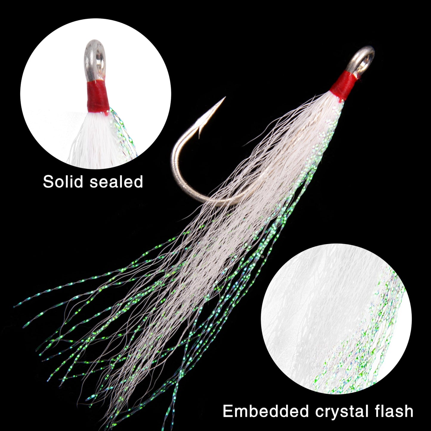 AGOOL Bucktail Teasers Fishing Hooks Saltwater Flounder Rig Stainless Steel Fishing Hooks Bucktail Mylar Teasers Inserted for Catfish Cod Flounder Hi/Lo Rig