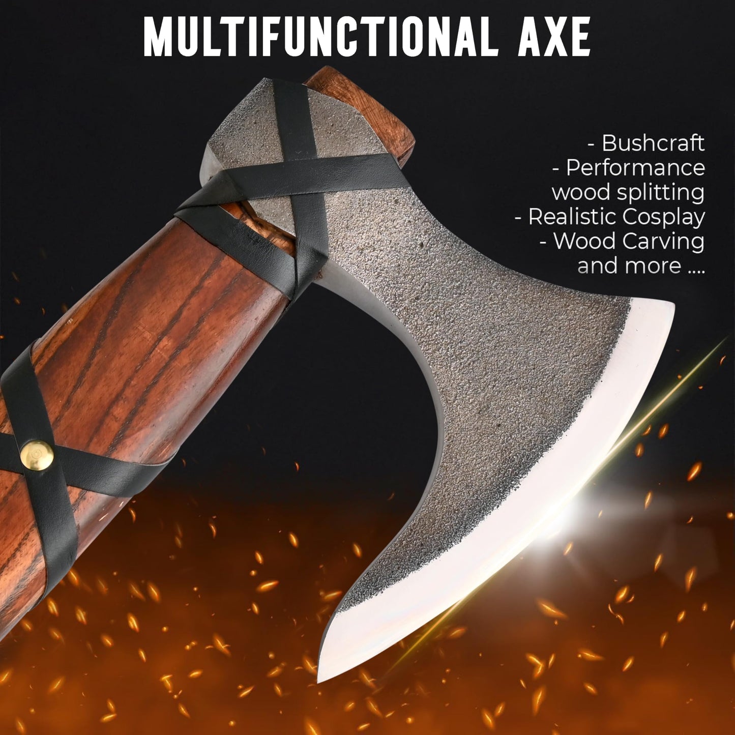 22-Inch Hand-Forged Viking Bearded Axe with Sheath – Survival & Camping Hatchet for Men – Best Gift (Brown Ragnar)
